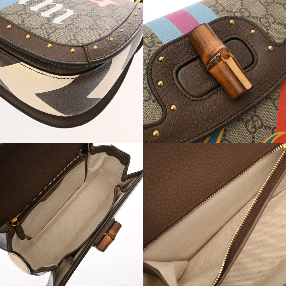 Gucci Beige Leather 2way Bamboo Multicolor Bag GG Handbag Supreme - Picture 9 of 9